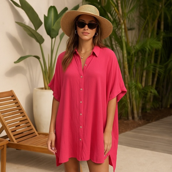 NWT Koy Resort Miami Big Shirt Dress M Pink - Picture 1 of 11